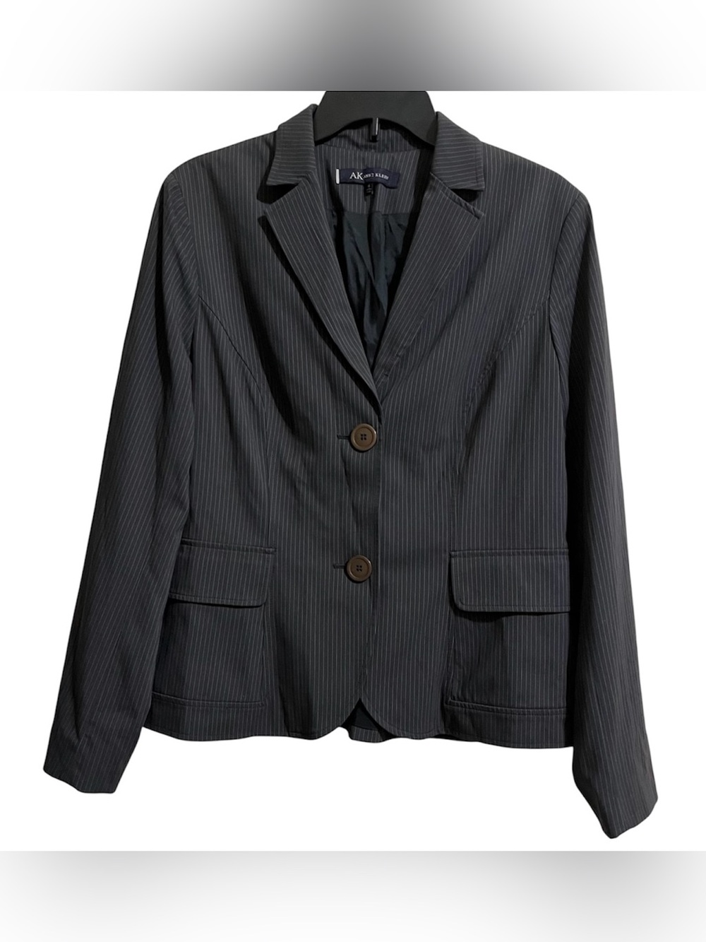 NWT Anne Klein Tailored Gray Pinstripe Two-Button Blazer Suit Jacket 14 MSRP 189